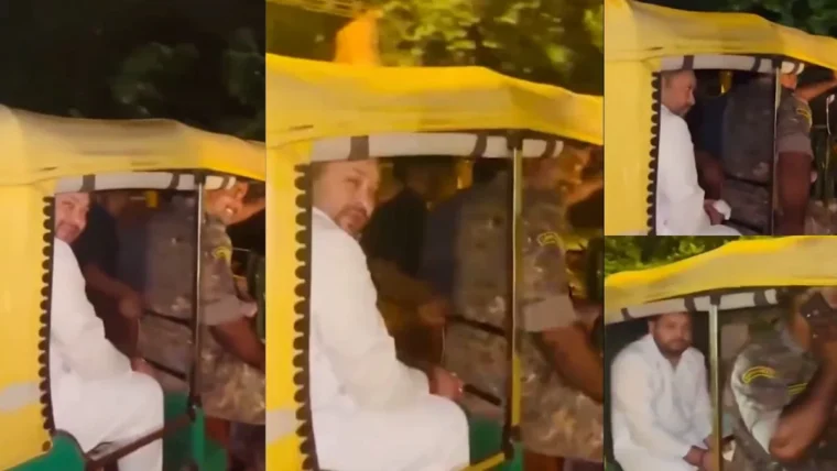 तेजस्वी यादव ने दिल्ली में ऑटोरिक्शा की सवारी की, सुरक्षा कर्मी सामने बैठे
