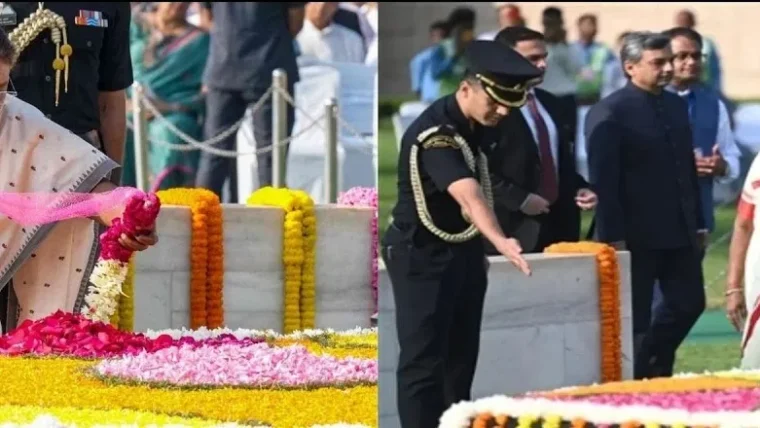 राष्ट्रपति द्रौपदी मुर्मू ने गांधी जयंती पर राजघाट में बापू को श्रद्धांजलि