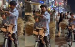 साइकिल पर झाड़ू बेचते पिता का बेटी के बालों में प्यार, सोशल मीडिया पर हुआ वायरल